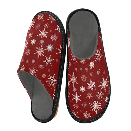 Slippers for Women Graphic Snowflakes Red Pattern Soft Winter Warm Shoes Indoor Outdoor Non-Slip House Travel Slippers