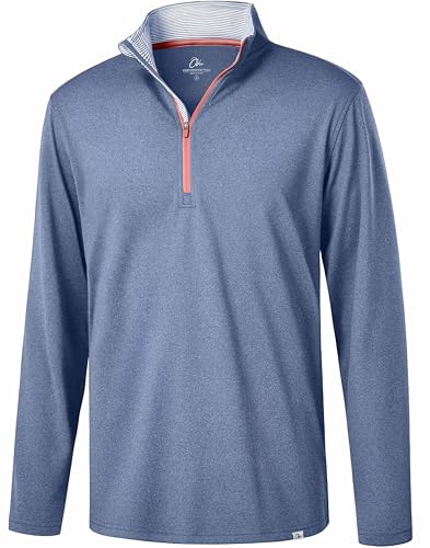 Obla Golf Quarter Zip Pullover Men Fleece Mock Neck Sweatshirt Winter Warm 1/4 Zip Long Sleeve Golf Shirt (Dusty Blue Melange_XL)