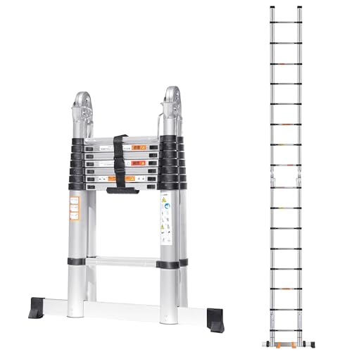 16.5FT Telescoping A Frame Ladder with Anti-Slip Feet, Multi Position Extension Telescopic Ladder with Stabilizers, Foldable Lightweight Collapsible Ladder for Home Indoor Outdoor Rv, 330LBS Capacity by DEZEX - Used condition - US$122.26