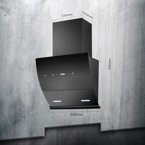 Image of KAFF LYRA DHC 60 Filter-less Auto Clean Slant Kitchen Chimney 60 CM with 1250 m3 /hr Suction Capacity, Touch with Motion Sensor Control, Motorized Vent Opening System and Digital Display (Black)