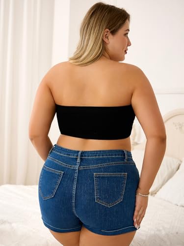 Image of MakeMeChic Women's Plus Size Strapless Bras Front Closure Half Push Up Bra Bandeau Wireless Bralette for Large Bust