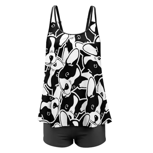 Ensemble Bikini Chien Noir Et Blanc Imprimé Original avec Robe De Plage