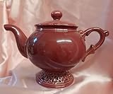 Teiera in Ceramica Bordeaux con Incisione a Merletto...