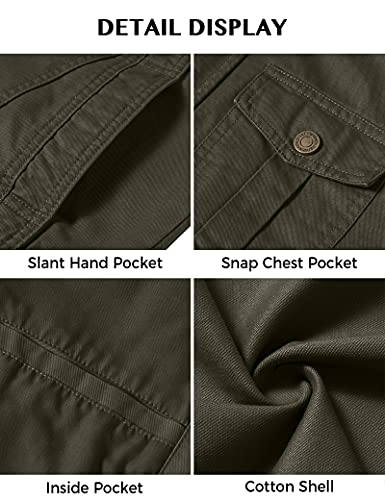 WenVen Homme Veste Classique Veste Militaire Casual Veste Saharienne Cargo Manteau Zippé Coupe-Vent Décontracté Blouson en Coton Automne Vert Militaire-X 9929 M - Image 7