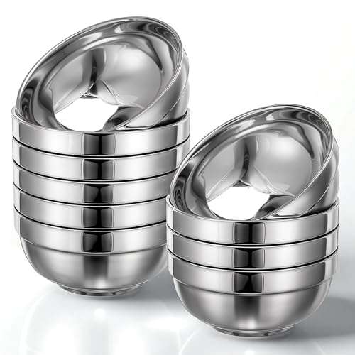 Giantree 10 Pack Stainless Steel Bowls 5 Inch Snacks Bowl, 15 Oz Soup Bowl