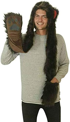Full Animal Hoodie Faux FUR Brown Hat 