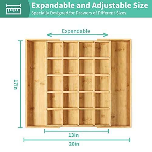 Vioview Bamboo Kitchen Drawer Organizer, Adjustable Silverware Organizer With Removable Dividers, Utensil Organizer For Kitchen Drawers/Silverware Tray For Drawer In Kitchen, Bedroom, Living Room #TOP3