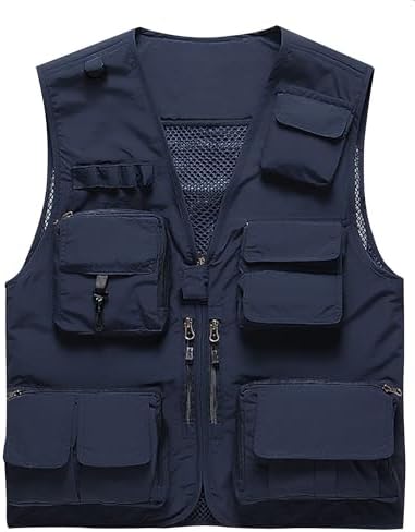 Flygo Men's Casual Lightweight Outdoor Fishing Work Safari Travel Photo Cargo Vest Jacket Multi Pockets