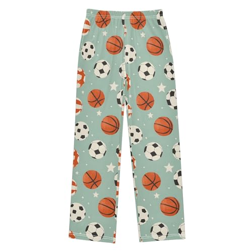Sports Balls Pattern Pajama Pants Lounge Sleep Pants Elastic Waist Long Pajama Bottoms with Pockets for 6-14 Years