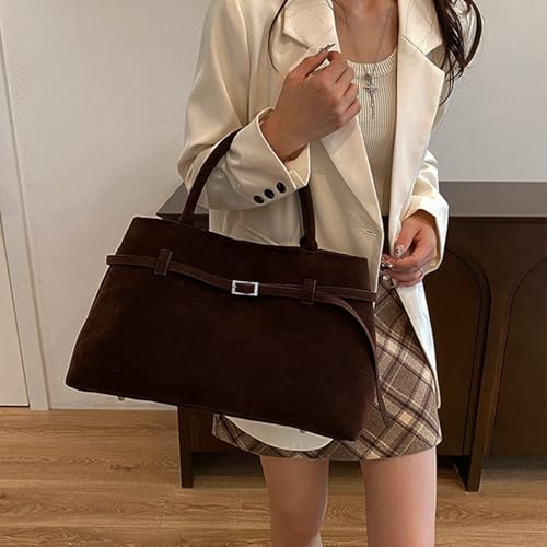 Dark Brown Retro Suede Tote, Fashion Shoulder Bag, Travel Shopping Purse (coffee) by Bryqona - Used condition - Image 3
