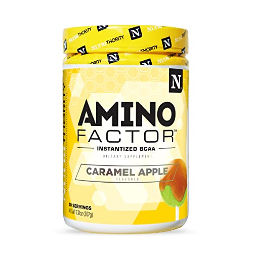 Nutrithority Amino Factor Instantized Bcaas, Caramel Apple, 30 Servings - Sugar Free Branched Chain Amino Acids Intra & Post Workout Drink - Improve Muscle Recovery & Hydration #TOP8