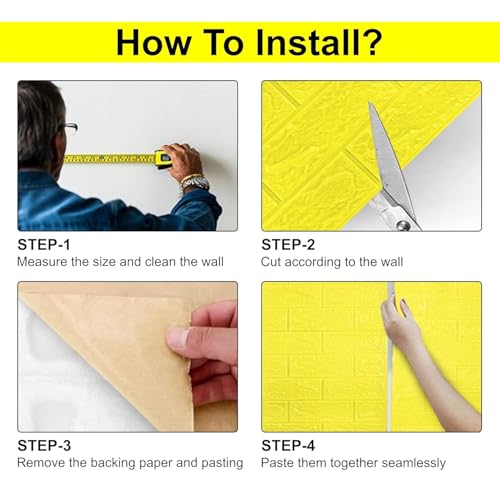 Image of TEKCOOL Self-Adhesive Waterproof PE Foam 3D Wall Panels Wallpaper Sticker for Bathroom, Living Room, and Home Decoration (70 x 77cm, Appx. 5.8Sq Feet)-20 Piece-Yellow