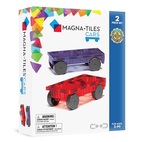 Magna-Tiles Cars – Purple & Red 2-Piece Magnetic Construction Set, The Original Magnetic Building Brand