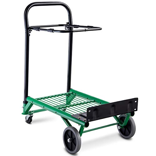 GYMAX. Foldable Multi-functional Trolley, Height Adjustable Platform Cart with 2 Fixed Wheels and 2 Universal Wheels, Portable Hand Truck for Garden, Workplace