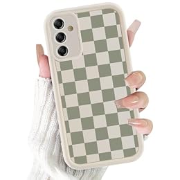 Vulfwela for Samsung Galaxy S24 5G 6.2'' Cute Green Check Plaid Phone Case, Aesthetic Trendy Retro Girly Plaid Gingham Pattern Phone Cover Shockproof Bumper Drop Protective Phone Case for Girls Women