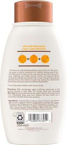 Image of Aveeno Apple Cider Vinegar Sulfate-Free Conditioner for Balance & High Shine, Daily Moisturizing & Scalp Soothing Conditioner for Oily or Dull Hair, Paraben & Dye-Free, 12oz (Pack of 2)