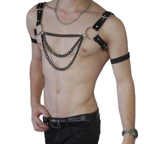 Chest Harness Belt with Chains for Men Punk Body Chains Gothic Shoulder Belt Arm Suspender Club Accessories Outfits
