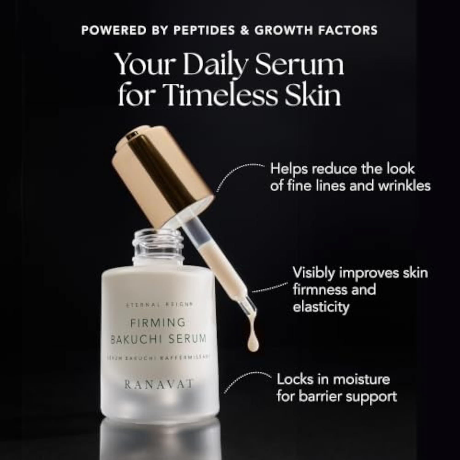 RANAVAT Mini Firming Bakuchi Serum - Daily Bakuchiol Serum with Peptides & Ceramides - Retinol Alternative Face Serum to Smooth Fine Lines + Support Skin Barrier -