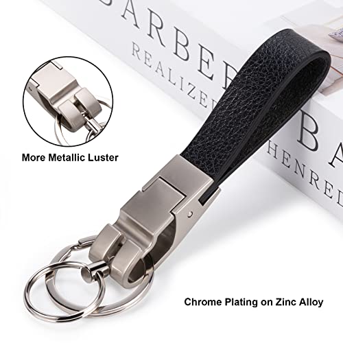Jumperlay Leather Car Keychain With 2 Detachable Alloy Keyrings For Any Car Key Fob Or Home Key, Release Quick Spring Snap (Bright Chrome) #TOP2