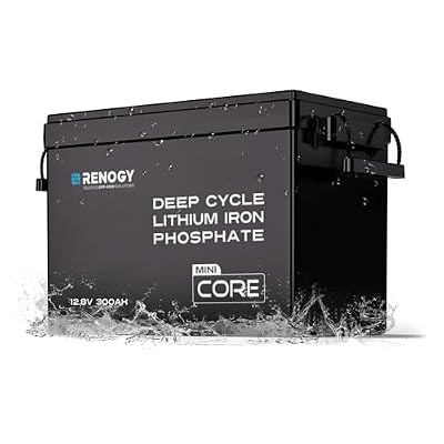 Renogy 300Ah LiFePO4 Lithium Battery, 12V Mini Size Deep Cycle Battery | 200A BMS, Deep Cycle w/Remote Monitoring Compatibility, Backup Power for RV, Cabin, Marine, Home, Solar Off-Grid System Black