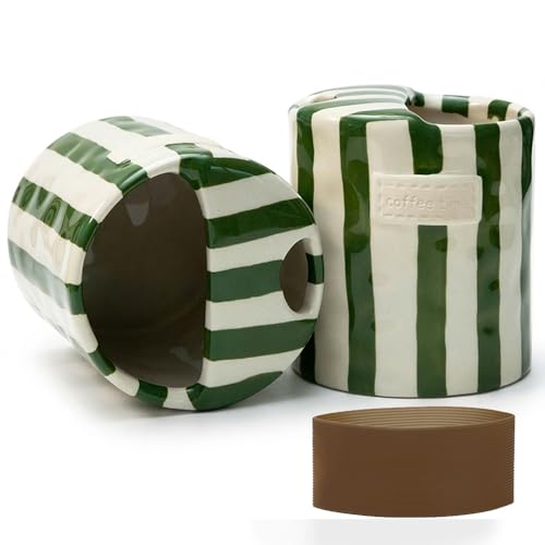 Taza de cerámica con tapa para café 12 oz verde