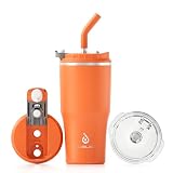 Ideus Insulated Tumbler with Lid and Straw 18 oz, Stainless Steel Double-Wall Vacuum Leak-Proof Travel Coffee Mug, Cup Holder Friendly, Orange Tiger