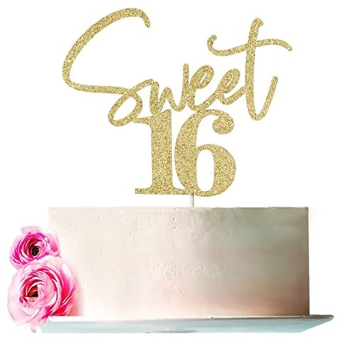 Bejotaa Gold Sweet 16 Cake Topper - 1 Premium Glitter Birthday Cake Topper Cover