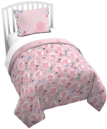 Disney Princess Twin Duvet Cover Set 2 Piece Reversible Kids Bedding, Pink