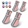 QUMY Dog Shoes for Small Dogs Boots for Hot Pavement Winter Snow Booties for Puppy with Reflective Strip Anti-Slip Rubber Sole 4PC (Size 2: 1.59"x1.18"(L*W), Pink)