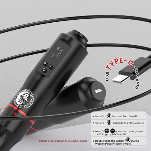Tattoo Gun Kit, Wormhole Tattoo Kit Wireless Tattoo Machine Kit with 1,600 mAh Capacity Wireless Power Supply Digital LED Display Tattoo Pen Kit WTK279 - Thumbnail 6