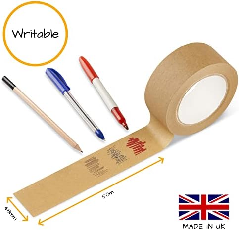 Koju Kraft Paper Packing Tape 48mm x 50m | 3 Pack | Eco Friendly & Recyclable Brown Paper Tape for Packaging Parcels & Moving House Boxes | Strong, Heavy Duty Paper Parcel Tape
