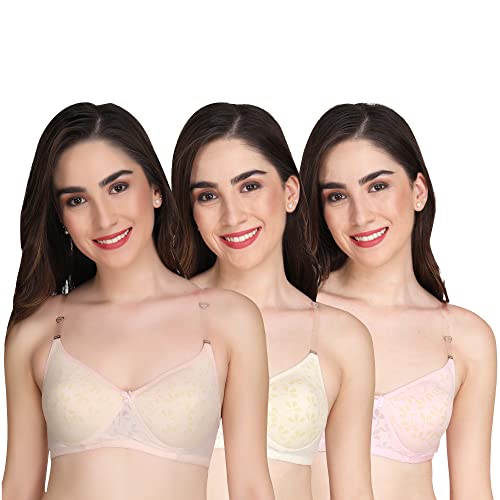 Image of Flower Print Bra for Women - Made of Pure Cotton Full Coverage Non Wired Pushup Soft Cup for T-Shirt Saree Dress Sports Garment for Daily Use Everyday