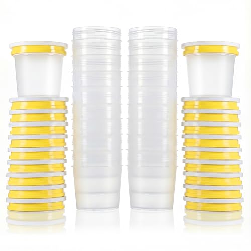 DEMORA 7 oz Plastic Food Containers with Screw Top Lids, Small Food Freezer Storage Containers Cups for Lunch Snack Soup Meal Prep, Freezer Microwave Dishwasher Safe, BPA Free (Yellow, 20 Sets)