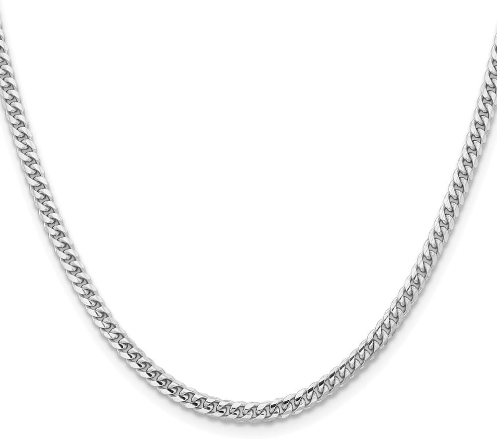 14K White Gold 3.5 mm Solid Miami Cuban Chain Necklace 18" to 26"