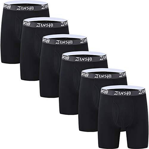 JINSHI Heren bamboe lange boxershorts grote maten onderbroek bodyfit met gulp - 6-pack zwart-03, maat: 3xl