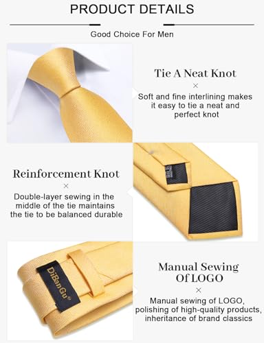 Image of DiBanGu Mens Silk Necktie Solid Color Tie and Pocket Square Cufflink Tie Clip Set Woven Plain Ties for Men Wedding Party