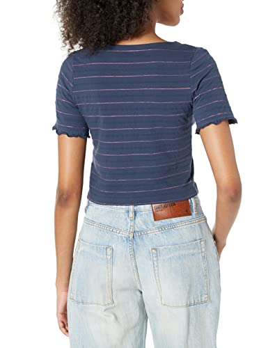 Roxy Womens Uncomplicated Mind Button Front Tee T Shirt, Mood Indigo Beachy Yarn, X-Small Us #TOP1