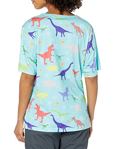 Funny Guy Mugs Scrubs Unisex Dinosaur Print V-Neck Scrub Top, Small