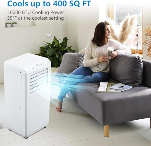 Image of PioneerWorks 10,000 BTU Portable Air Conditioner for Rooms up to 450 Sq.Ft, 3-in-1 Cooling Unit with Dehumidifier & Fan, Includes Remote Control and Easy Installation Kit