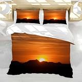 Sunset Duvet Cover Set Twin Size Silhouette of The Arizona Mountains at Sunset Comforter Cover Set with 2 Pillowcases 3 Pieces Bedding Set with Zipper