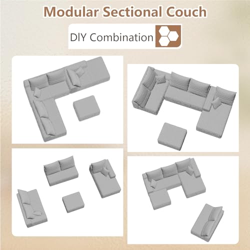 Image of Oversized Modular Sectional Sofa Couch, Large 6 Seater Corner Sofa Modern U Shaped Sectional Couch Cloud Couches for Living Room, Office, Spacious Space, Corduroy,No Assembly Required, Light Grey