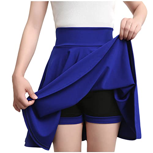 SYDUZAX Women Tennis Skirt with Shorts High Waisted Athletic Skorts for Women UK Flared Skater Mini Skirt School Workout Sports Skorts Plain Pleated Skirts Gym Yoga Running Golf Skirts Blue