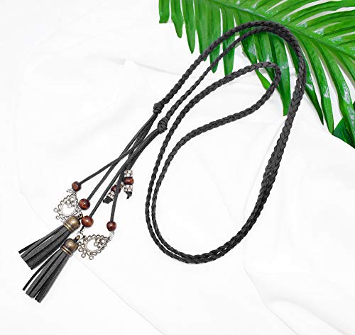 Exotic Women Black Waist Belt/ Rope/Chain Skinny Belt With Tassel And Beads For Ladies Skirt Dress In 8 Colors #TOP1