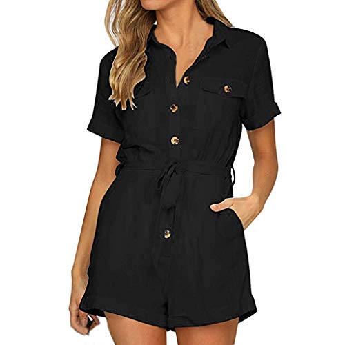Mono de verano corto de una pieza para mujer, mono deportivo, ligero playsuits para mujer, sin mangas, monocolor, para fitness, body con tirantes, traje de ocio, traje de casa, Negro , L