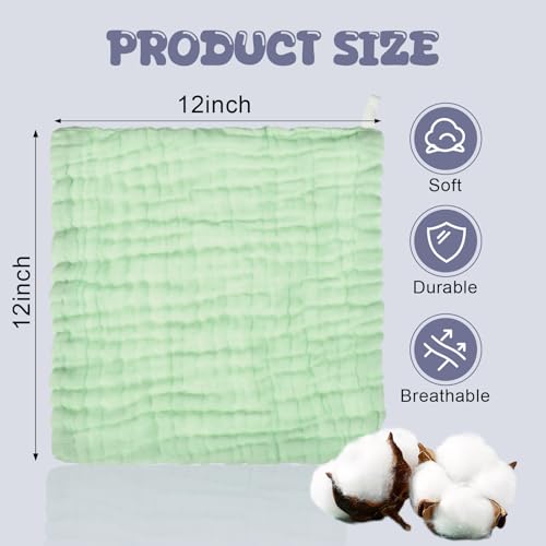 Image of Breling 20 Pcs Baby Muslin Washcloth 12 x 12 Inch 100% Cotton Soft and Absorbent Muslin Washcloth Burp Cloth Wipe Newborn Face Towel for Baby Boy Girl Sensitive Skin(White, Light Green, Green)