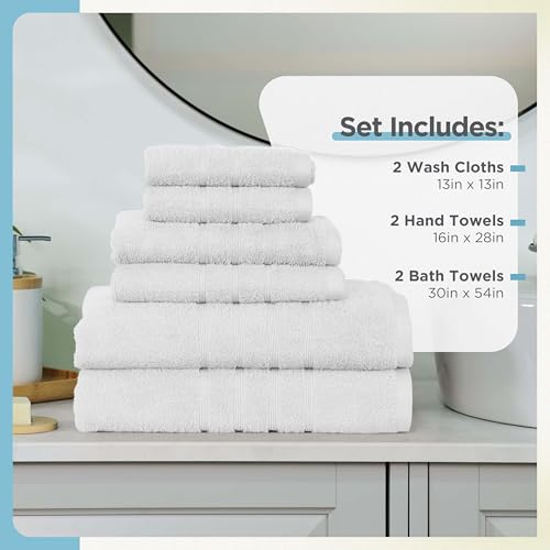 Martex 6-Piece Towel Set – Ultimate Performance – 100% Cotton – 2 Bath Towels – 2 Hand Towels – 2 Wash Cloths – Versatile – Low-Linting – Supersoft & Absorbent Bathroom Set – Easy Care – Optical White by Martex - Image 3