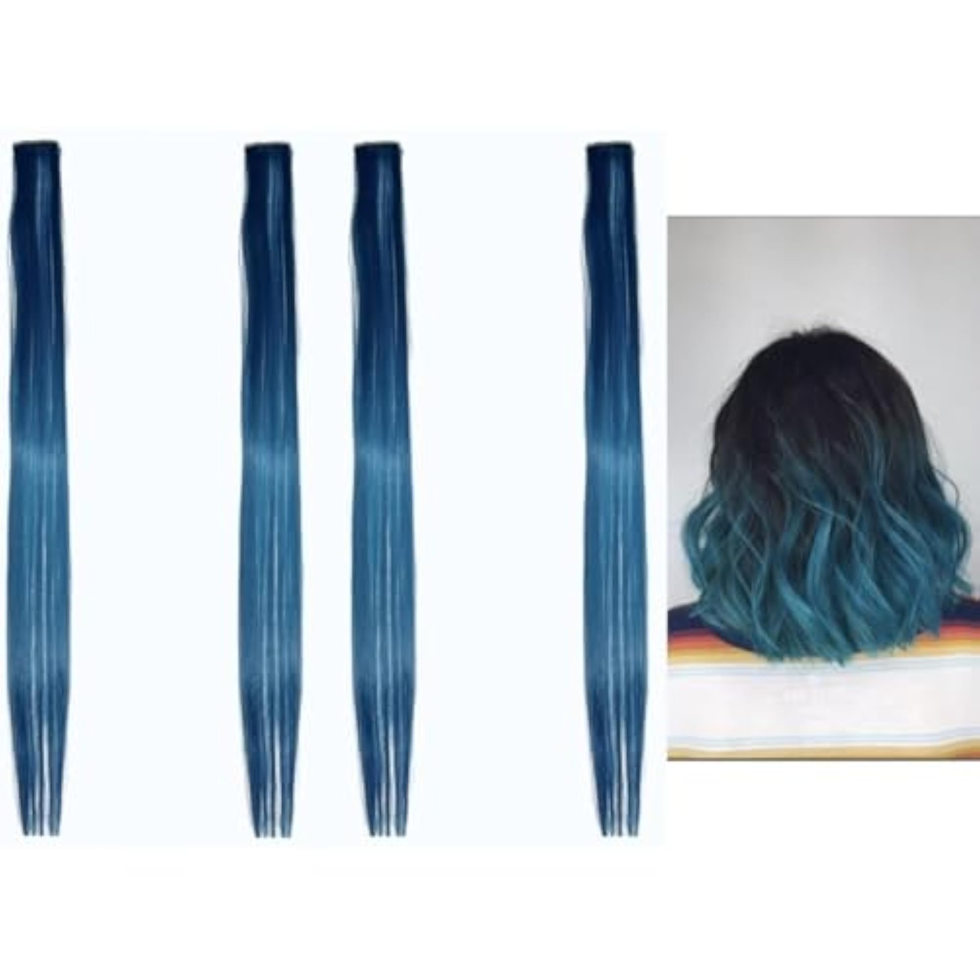 Women's 19 Inch Aqua Blue Straight Hair Extensions, Clip-On