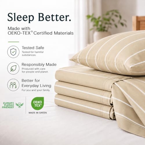 Image of Queen Size Striped Sheets, Deep Pocket Soft & Cooling Bed Sheet Set, 4PC