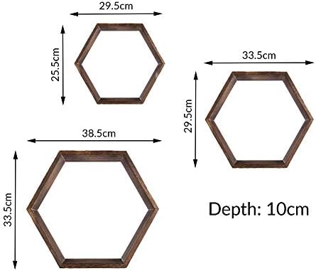 Maison & White Hexagon Floating Shelves Wood - Set of 3 | Decorative Honeycomb Wall Shelves | Wooden Shelving | Hexagonal Geometric Shelf | Home Storage | M&W