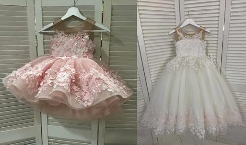 Pageant Dresses for Girls Short Lace Applique Poofy 3D Flower Girl Dress for Wedding Toddler Ball Gown for Girl2